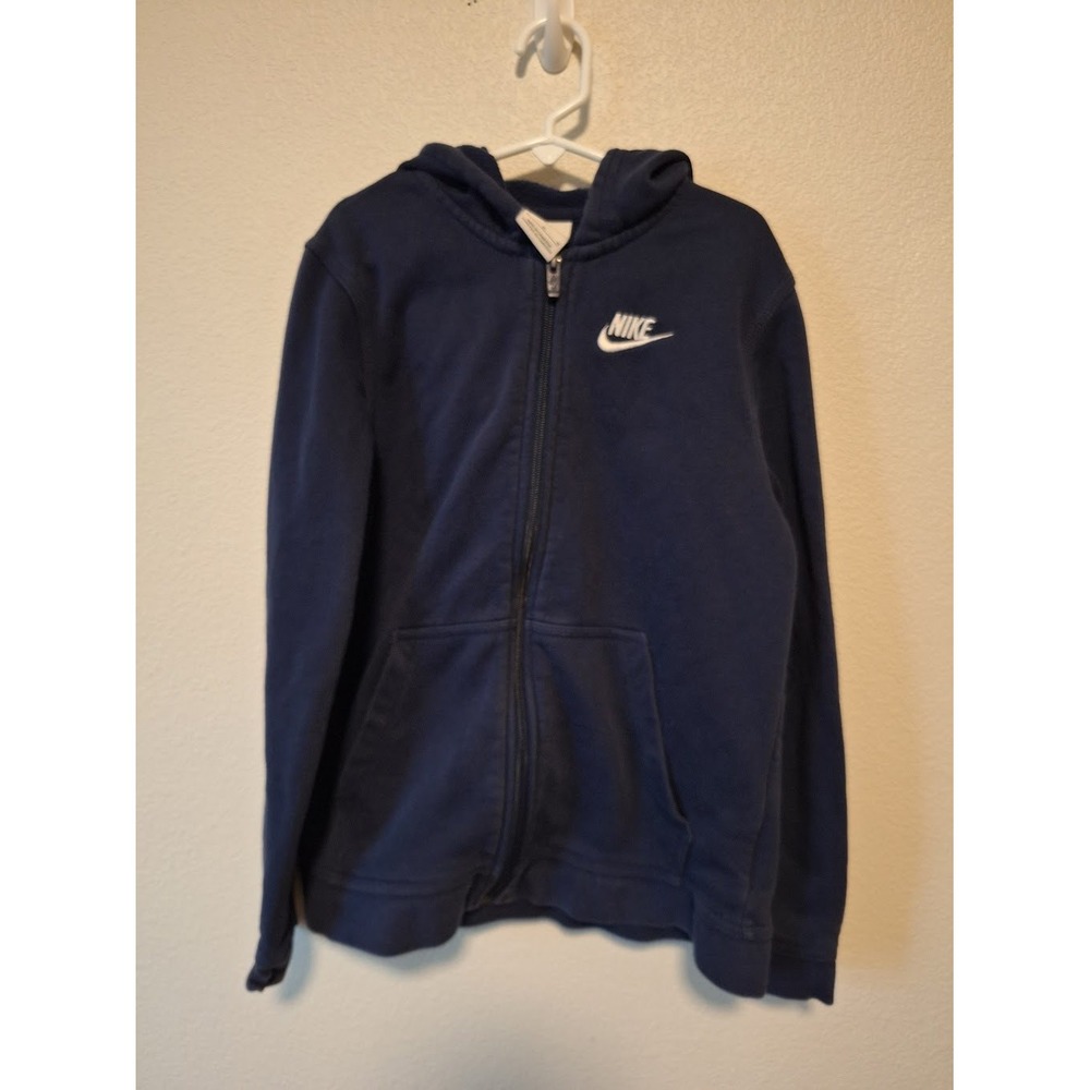 Nike Kids Navy Blue Full Zip Fleece Hoodie Sweatshirt Futura Logo Size Medium